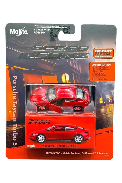 Maisto مجموعة سيارات سبيد أيكونز بمقياس 1:64، بورش تايكان توربو إس باللون الأحمر