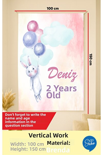1001 sticker Rabbit Themed Birthday Canvas Banner 100Cmx150Cm