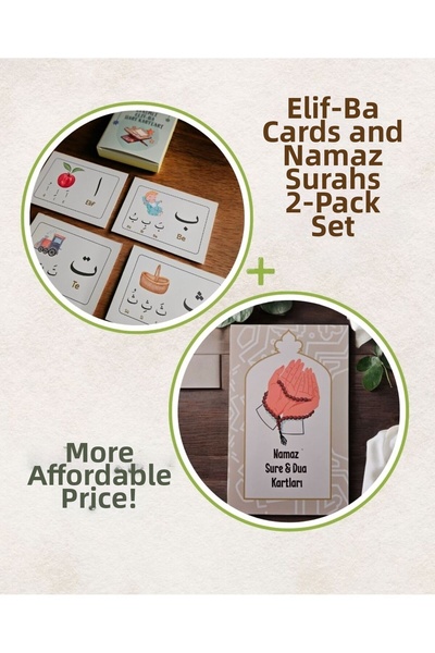 HAKİ STORE Illustrated Prayer Surahs and Illustrated elif-Ba Cards Set of 2
