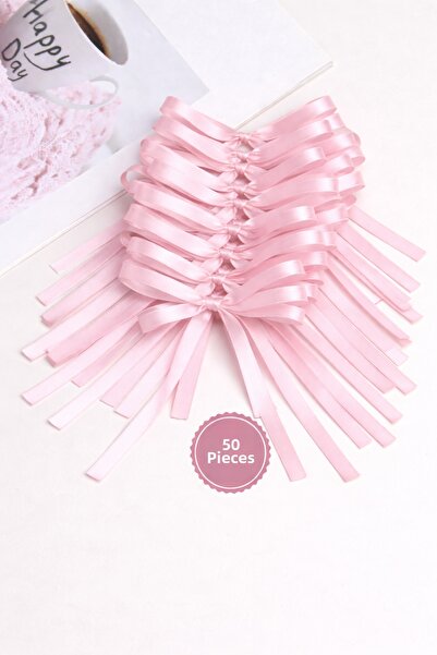 Esram Butik Light Pink 6 mm Ready-Made Bow Decoration for Birthday, Cake Deco...