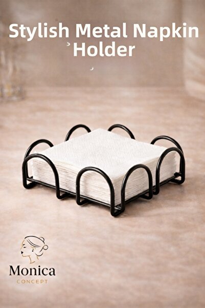 Monica Black Napkin Holder-Stainless-Metal-Decorative-Desktop Napkin Holder-O...