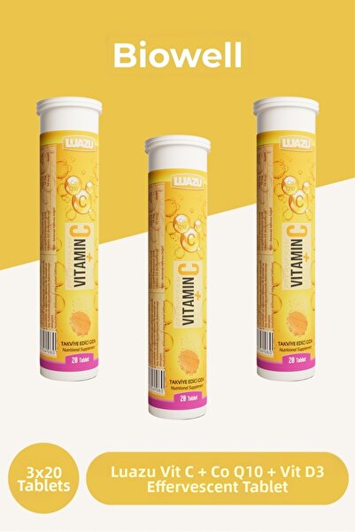 Biowell لوازو فيتامين سي + الإنزيم المساعد كيو 10 + فيتامين د3 20 قرص فوارة ×...