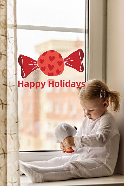 Sticker Ekspres Happy Holidays with Candy Glass Wall Door Sticker Set Good Holiday Ornament