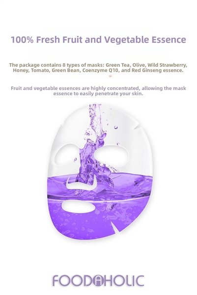 FOODAHOLIC مجموعة أقنعة ورقية ثلاثية الأبعاد من مستخلصات الفواكه والخضروات المفيدة للتفتيح والترطيب، مكونة من 8 قطع، أقنعة ورقية كورية