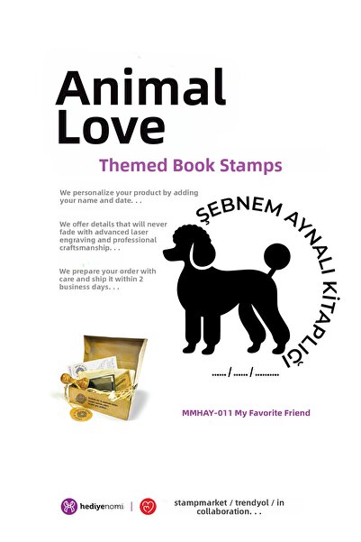 HEDİYENOMİ MühürMarket > ختم كتاب لطيف بتصميم صديق للحيوانات - Ex-libris - خت...