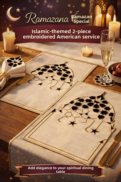 caka home design Ramadan & Islamic Themed Embroidered 2-Piece American Servin...