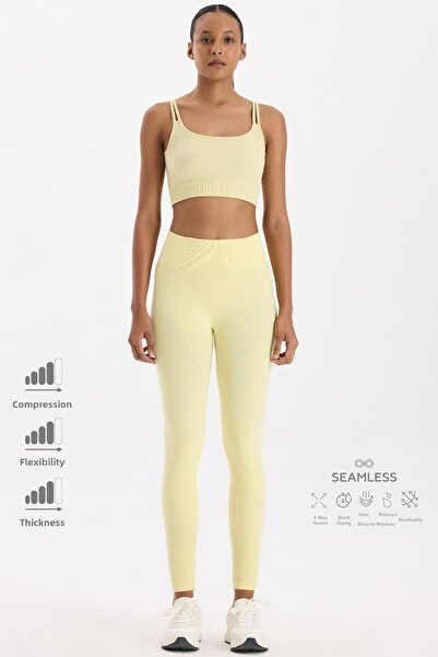 COMEUP Jacquard Detailed Sports Leggings Light Yellow