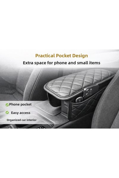 stilcarotoaksasuar Quilted Leather Armrest Booster and Armrest Protector with Multi-Functional Phone Compartment Side Pocket