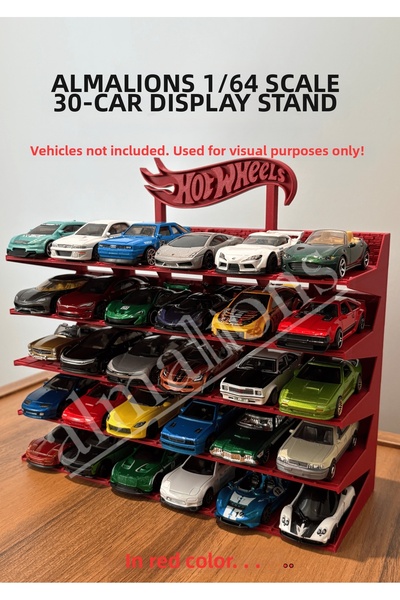 almalions نموذج سيارة بمقياس 1/64 مع شعار HW، حامل عرض من مادة diecast - أحمر