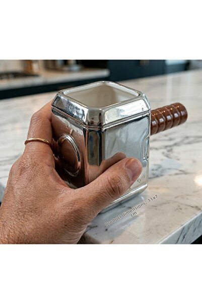 Kuzey Tacı 3D Porcelain Mug with Thor Mjölnir Design – Marvel Themed Custom D...