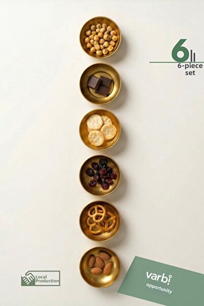 Varbifırsat 6-Piece Gold Metal Snack Bowl Set – Stylish Presentation Bowls, S...