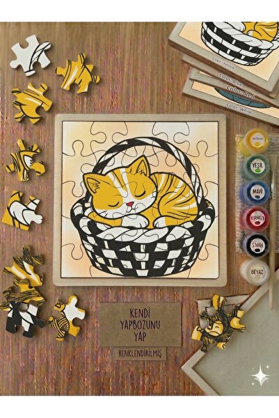 Hobiuniverse Wooden Paintable Puzzle Set for Children, Educational Painting S...