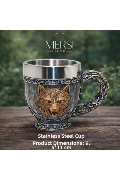 Mersi SHOP 3D Embossed Stainless Steel Mug with Mythological Bear Figure – De...