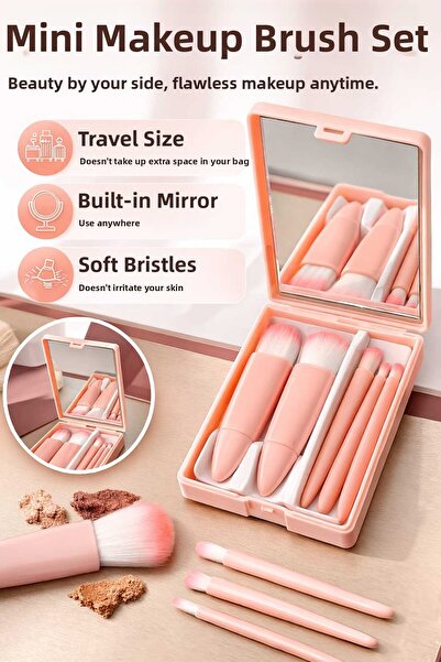 Pastelya Комплект мини четки за грим – цвят праскова, в преносима кутия