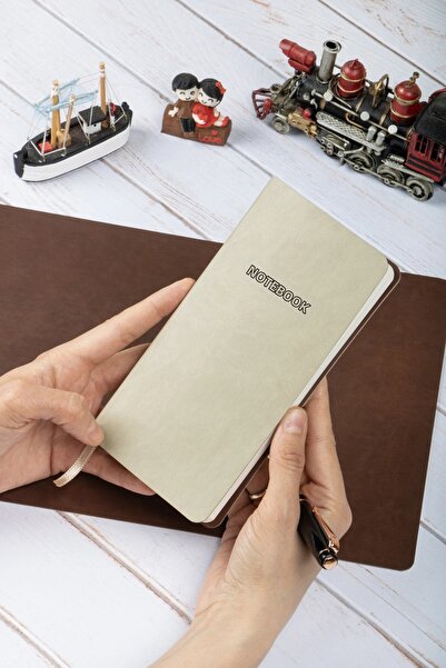 DİVAL 9x18 cm Crem Moale Vegan piele copertă în carouri Caiet de școală cu no...