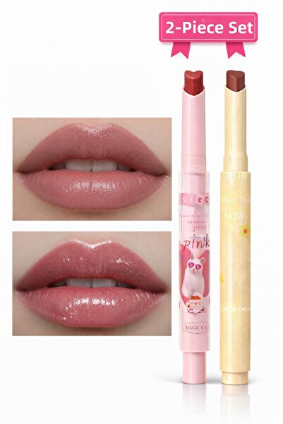 Gege Bear Glass Glossy Gel Lipstick Set of 2 – Peach Rose & Mixed Brown |   N...