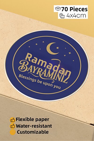 alışveriş kurdu Ramadan Feast Themed Packaging Labels - 70 Pieces of 4X4Cm Ro...