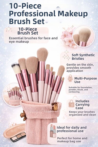 Pastelya Bagged Dried Rose Makeup Brush Set - 10-Piece Brush Set