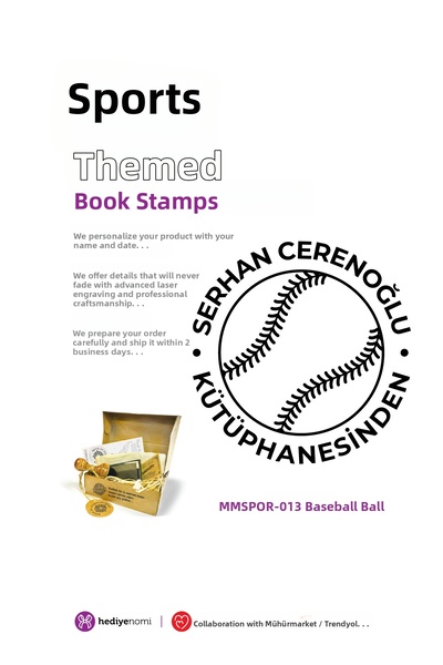 HEDİYENOMİ Mühürmarket > Baseball Ball Sports Book Seal - Ex-Libris - Book St...