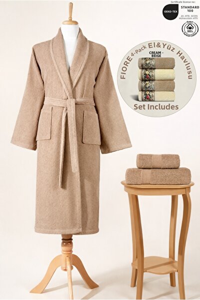 Ellaline Set de halate de baie pentru femei cu dungi din bumbac 100% piese +F...