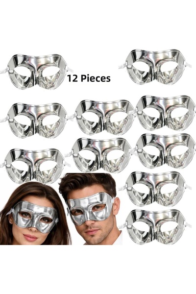 partidolu Silver Color Plain Plastic Party Mask Adult 12 Pcs