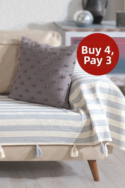 Lux Touch غطاء أريكة بيرا رمادي مزين بشراشيب مقاس 300 × 110 سم 3 متر كبير الح...