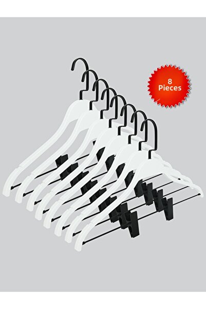 NYN مشبك خشبي (خطاف نيكل أسود) للتنورة، البنطلون، الملابس المجمعة، 8 قطع