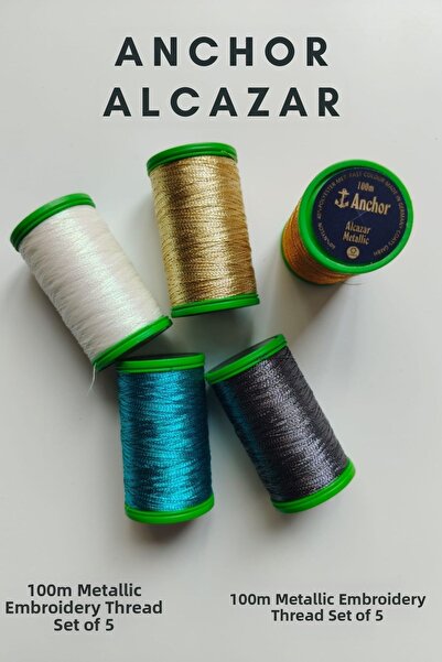 Anchor Alcazar Metalik 100 м конци за бродерия, комплект от 5 броя