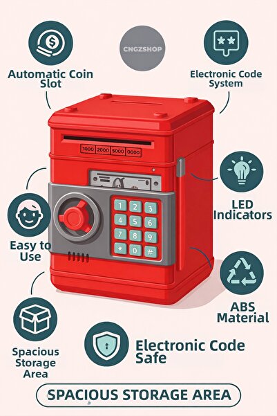 CNGZSHOP Ηλεκτρονικός Κωδικός Ασφαλείας Τραπεζικό Κουμπαράς Κόκκινο Κουμπαράς...