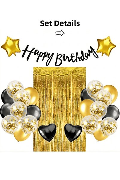 Bunloon Gold Black Birthday Party Decoration Set 27 Piece Banner Balloon and ...