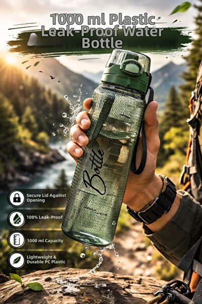 genel tr 1 Liter - Leak-Proof Sippy Water Bottle Khaki for School, Workplace,...