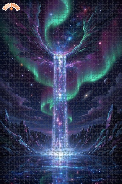 Esranın Dünyası لوحة زيتية لشلال فضائي، مزدوج الطبقات قطعة من الألغاز الخشبية...