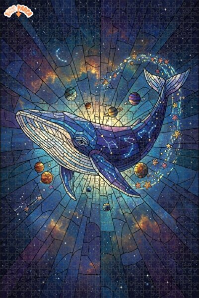 Esranın Dünyası Magical Universe Whale Glass Mosaic Look Wooden Puzzle with D...