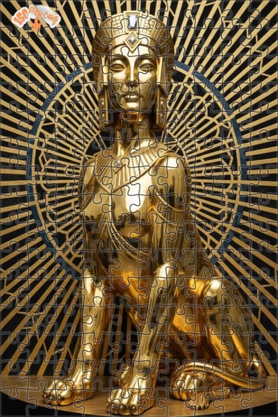 Esranın Dünyası لغز خشبي مُغلّف بتصميم فن أبو الهول الملكي الذهبي مزدوج الطبق...