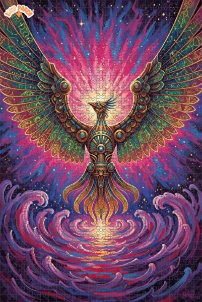 Esranın Dünyası Legendary Phoenix Oil Painting Look Double Layer Framed Woode...