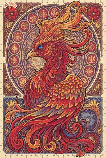 Esranın Dünyası لوحة فنية رائعة على شكل طائر الفينيق، لغز خشبي بإطار مزدوج ال...