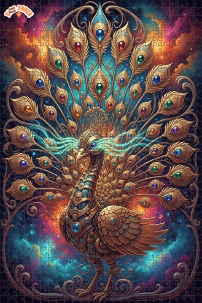 Esranın Dünyası لوحة زيتية لطائر الطاووس الفضائي الهانئة، ألغاز خشبية مكونة م...