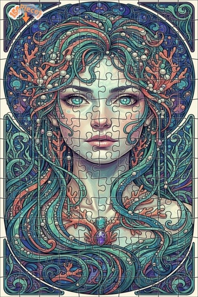 Esranın Dünyası لوحة فنية لحورية البحر بمظهر لوحة زيتية، لغز خشبي بإطار مزدوج...