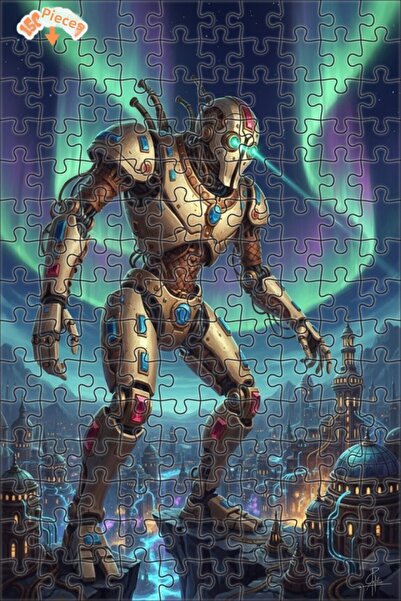 Esranın Dünyası مزدوج الطبقات لوحات خشبية مؤطرة على شكل لغز Steampunk Robot N...