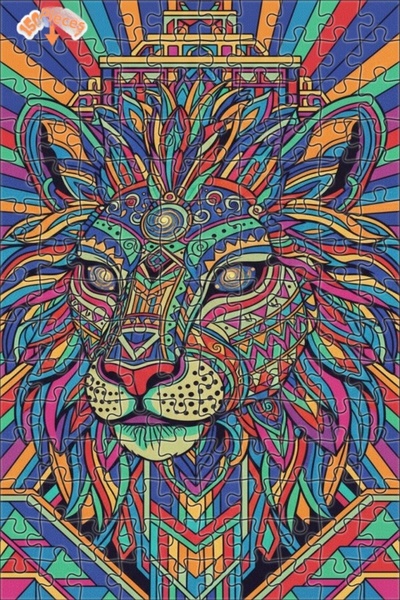 Esranın Dünyası Lion Patterned Colorful Painting Looking Modern Art Double-La...