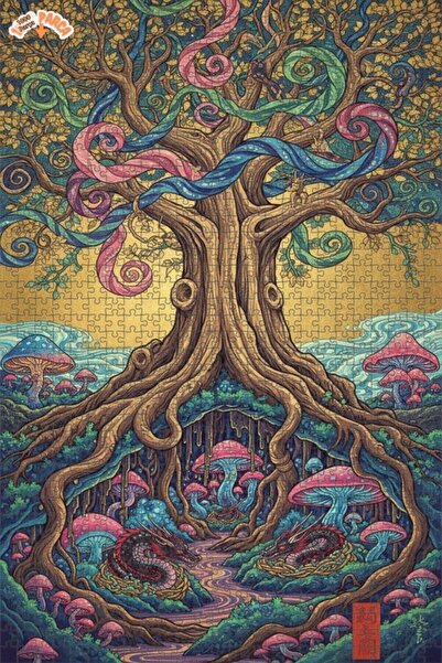 Esranın Dünyası Dragon Forest Mysterious Tree Oil Painting Lookalike Double-L...