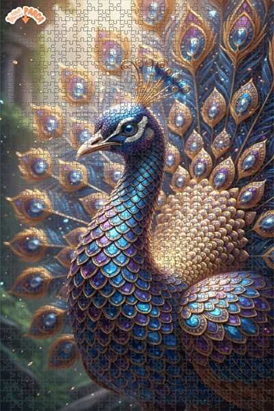 Esranın Dünyası Magnificent Peacock Oil Painting Look Double Layer Framed Woo...