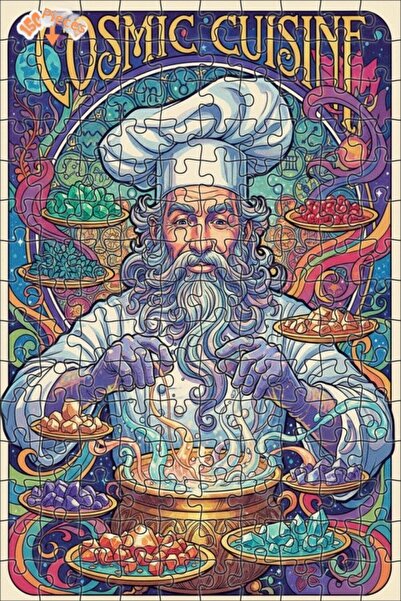 Esranın Dünyası Cosmic Kitchen Artist Chef Oil Painting Lookalike Double-Laye...