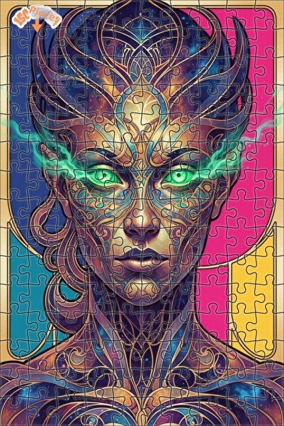 Esranın Dünyası Mysterious Space Woman Print Lookalike Art Nouveau Double-Lay...