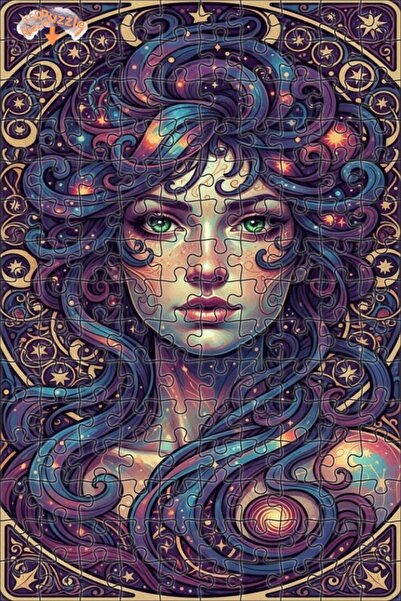 Esranın Dünyası Cosmic Woman Illustration C Double-Layer Framed Wooden Puzzle...