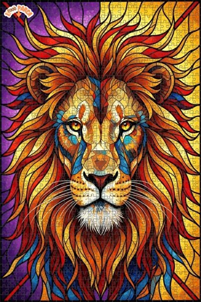 Esranın Dünyası The Lion's Dazzling Colors Stained Glass Look Wooden Puzzle 1...