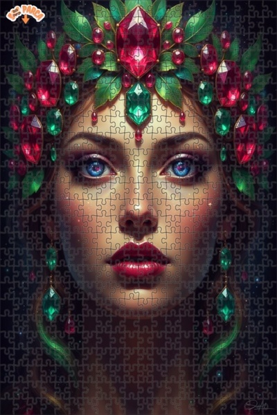 Esranın Dünyası Portrait of a Woman with Emerald and Ruby Crowns Oil Painting...