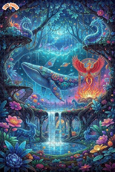 Esranın Dünyası لغز خشبي على شكل حوت الغابة السحرية مزدوج الطبقات إطارًا 1000...