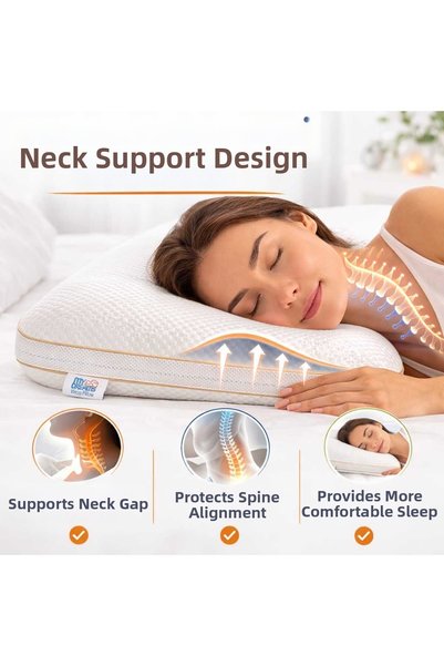 armegeda sıradışı tasarımlar Armegeda TENCEL™ Visco Orthopedic Pillow 60X40X15 cm Memory Foam with Neck Support Pillow
