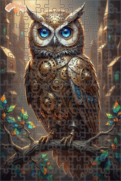 Esranın Dünyası Mechanical Owl Art Double Layer Framed Wooden Puzzle 150 Piec...